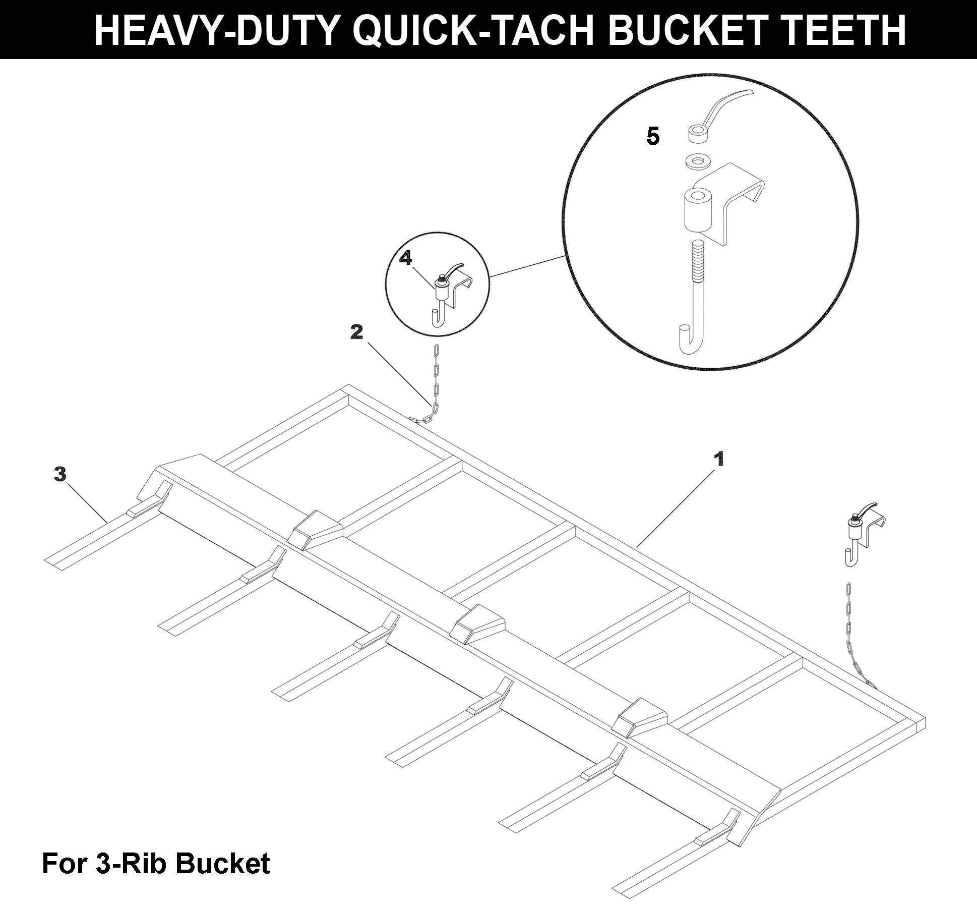 Heavy Duty Quick-Tach Bucket Teeth - 3-Rib